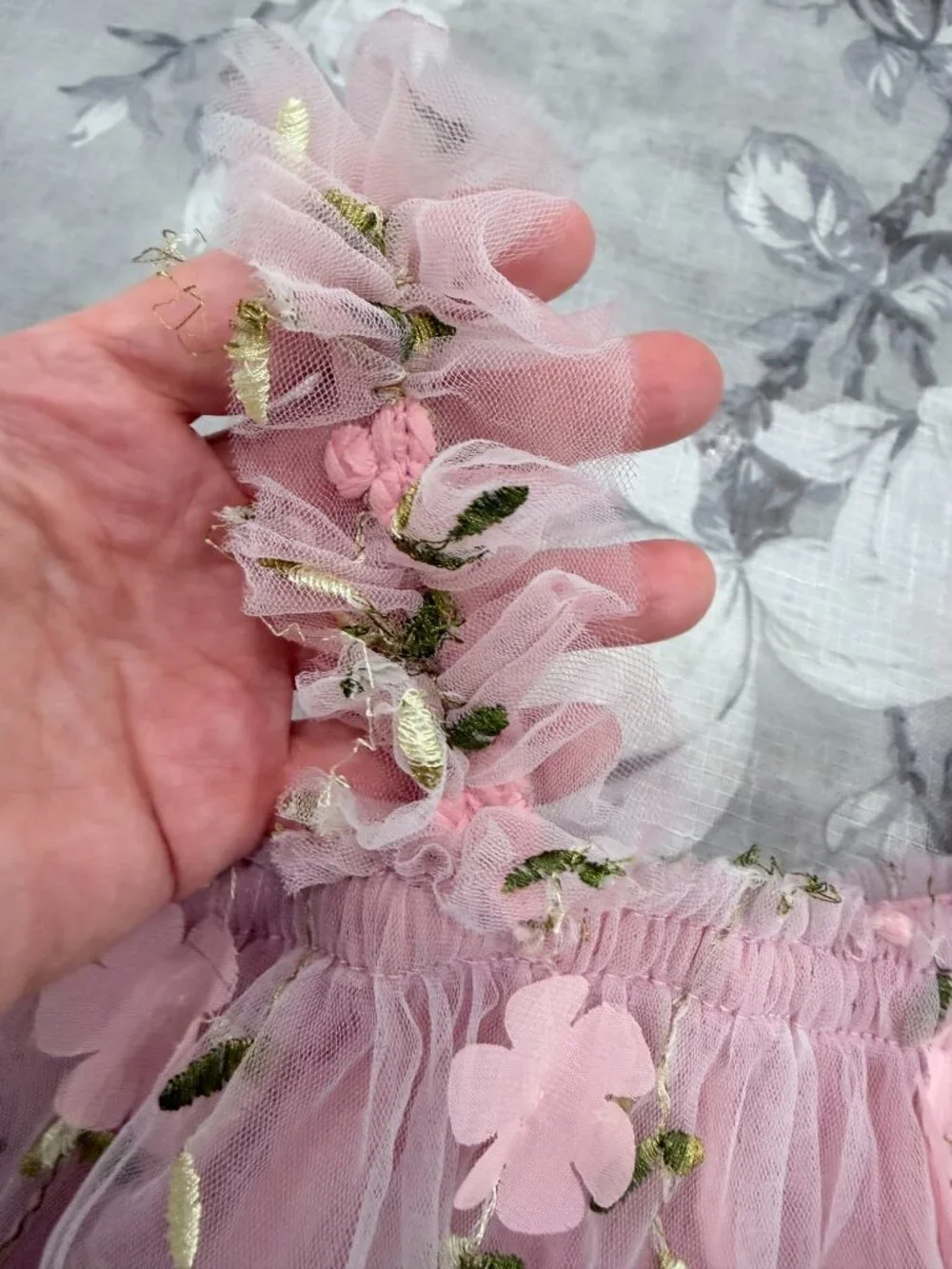 Pink Floral Embroidered Tulle Dress Girls Toddler Fairy Princess Cottagecore